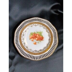 Vintage Winterling Hand Painted Reticulated Dessert Plate Gold Trim Cherries